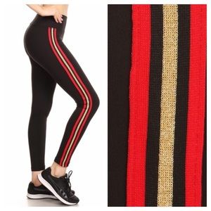 Red and Gold Side Stripes Leggings